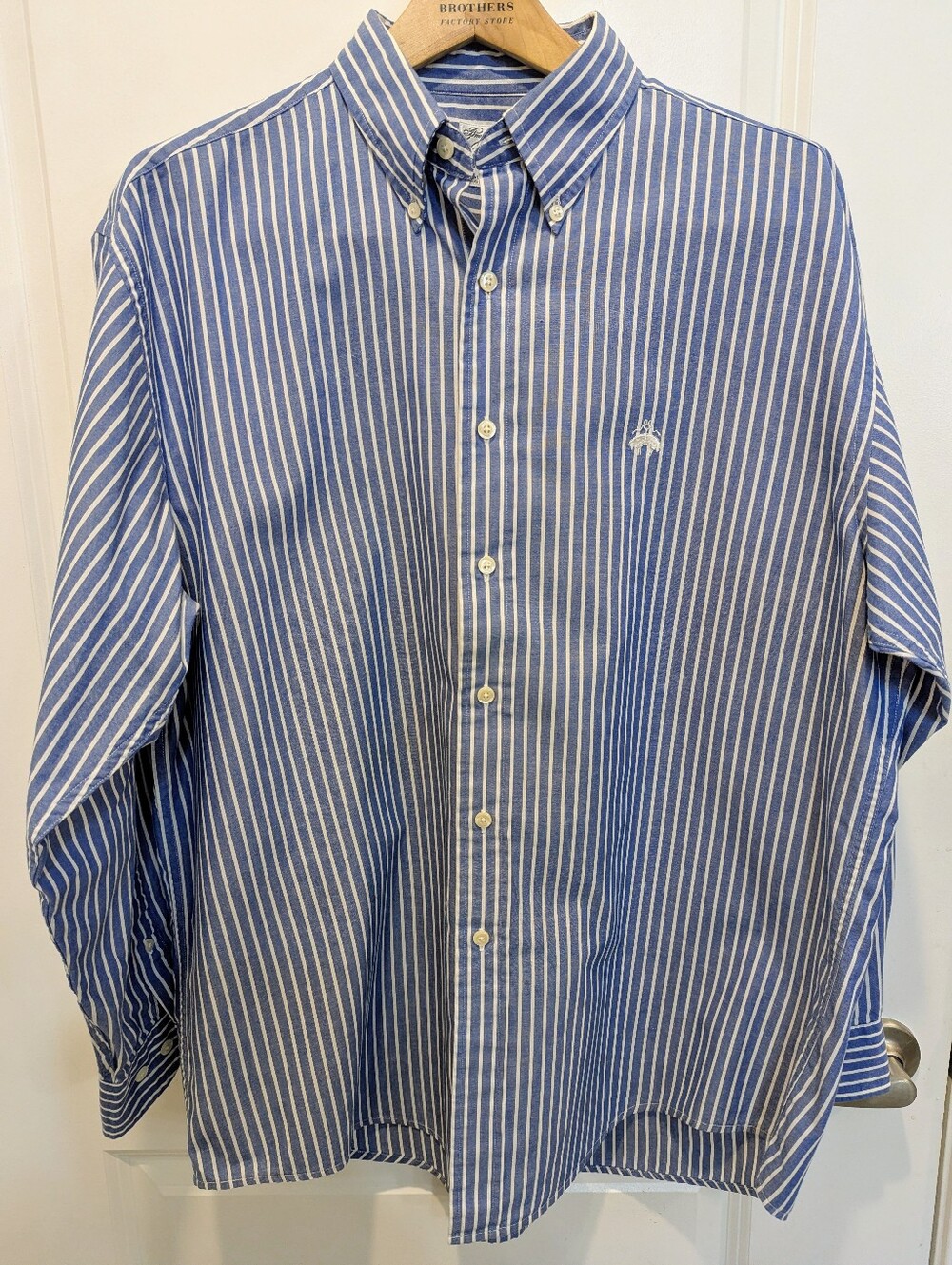 Brooks Brothers Blue & White Striped Long Sleeve Button Down Sport Shirt Size L